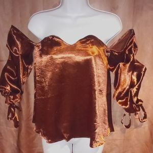 Beautiful bronze off shoulder top, never worn size 6